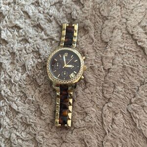 Michael Kors Gold and Brown Watch with Tortoise Shell Band